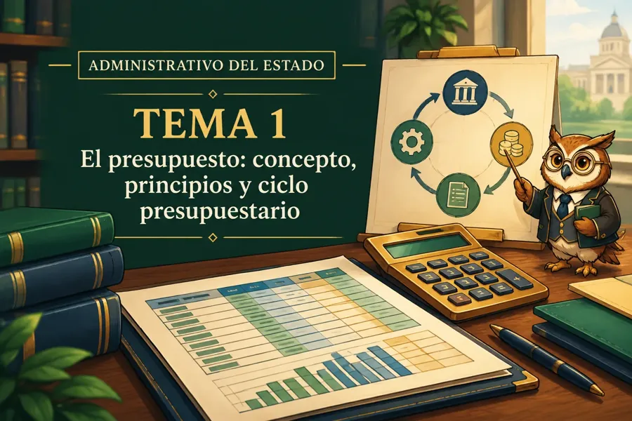 Portada del tema El presupuesto: concepto, principios y ciclo presupuestario, con Lexi